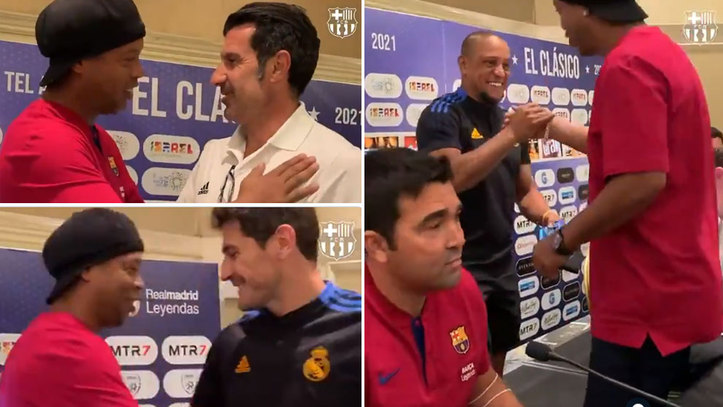 Fc Barcelona Las Leyendas Del Madrid Y El Barca Se Ponen De Pie Ante Ronaldinho Vaya Alineacion Marca