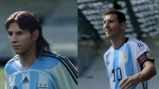 Fragrant Contain Disappointment World Cup 2022: Messi plays against his younger self in latest Adidas  advert | Marca