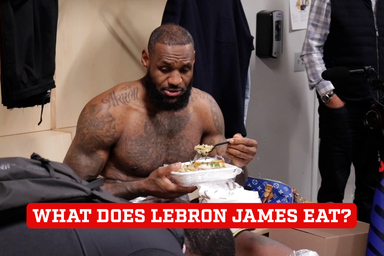 LeBron James eating in the locker room after winning the NBA In Season Tournament Championshp