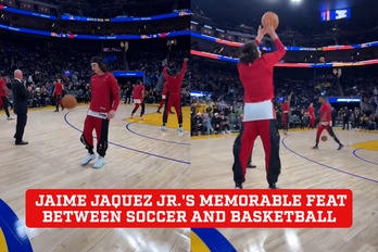 Jaime Jaquez Jr. surprises with soccer tricks and a masterful triple in warm ups