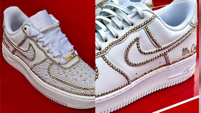 Jonathan Owens 18K gold Nike sneakers made for wedding with Simone Biles