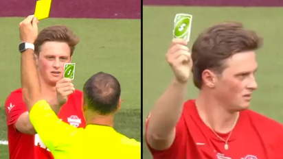 He pulled the UNO reverse card on the ref after the yellow card